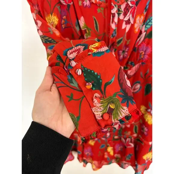 Alexis Morgana in Rust Nouveau A Line Floral Bow Tie Neckline Chiffon Dress M - Picture 5 of 7